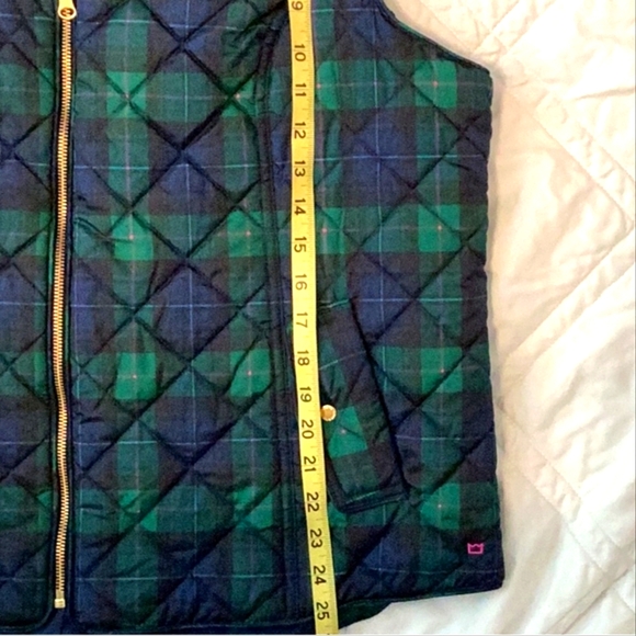 NWT Crown & Ivy Puffer Vest, Blue and green checker board with pink accent. XXL - Picture 5 of 8